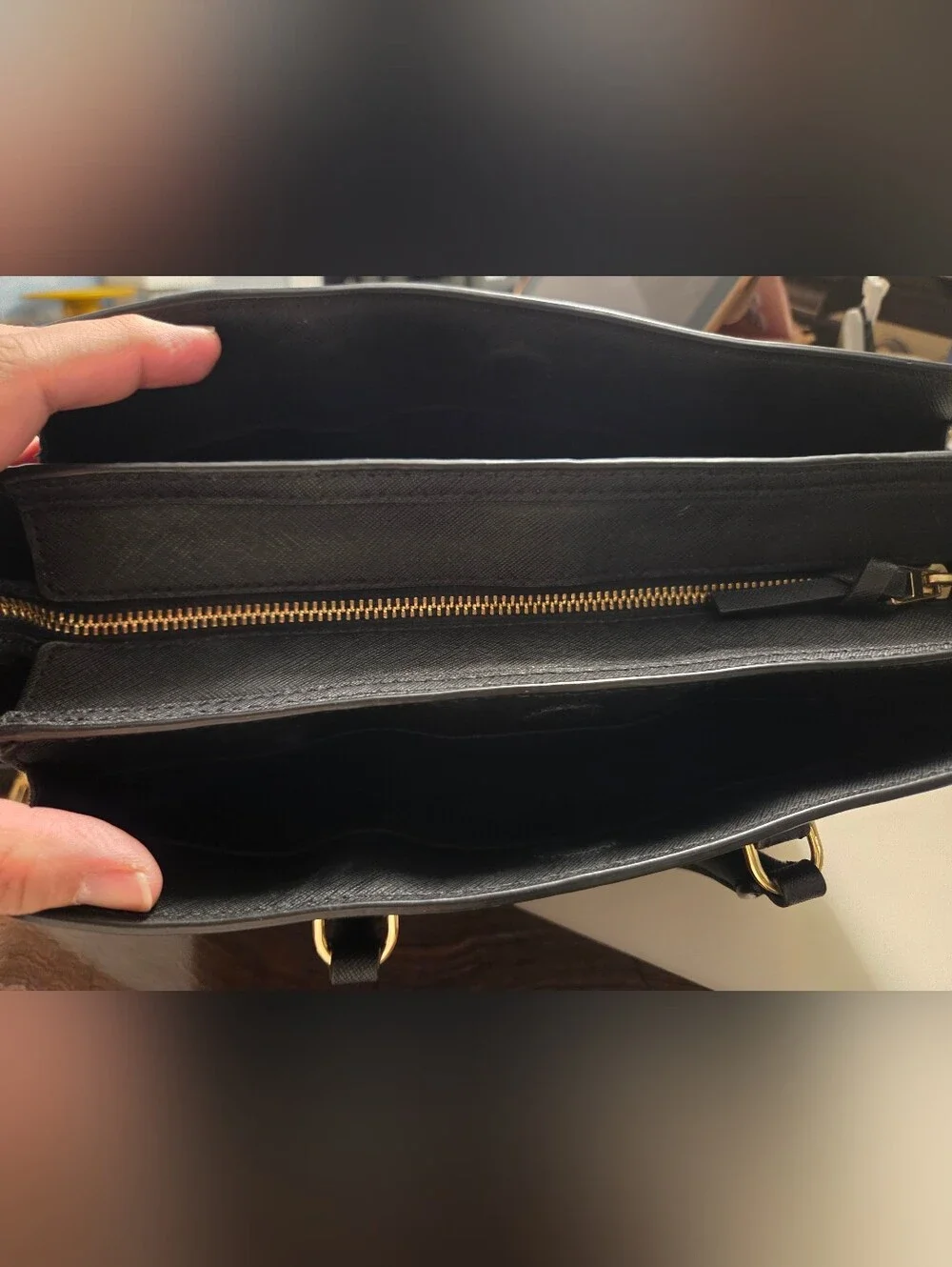 Tory Burch Black Saffiano Satchel with Gold Hardware SEE LAST 2 PICS FOR FLAWS
